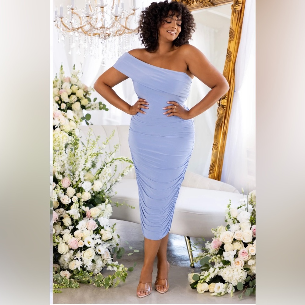 Club L London Blue One Shoulder Bodycon Dress
